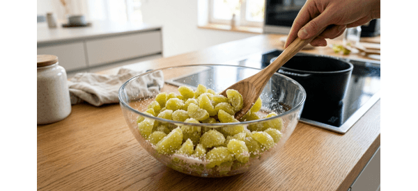 Finished amla candy pieces arranged neatly in a glass jar Finished amla candy pieces arranged neatly in a glass jar