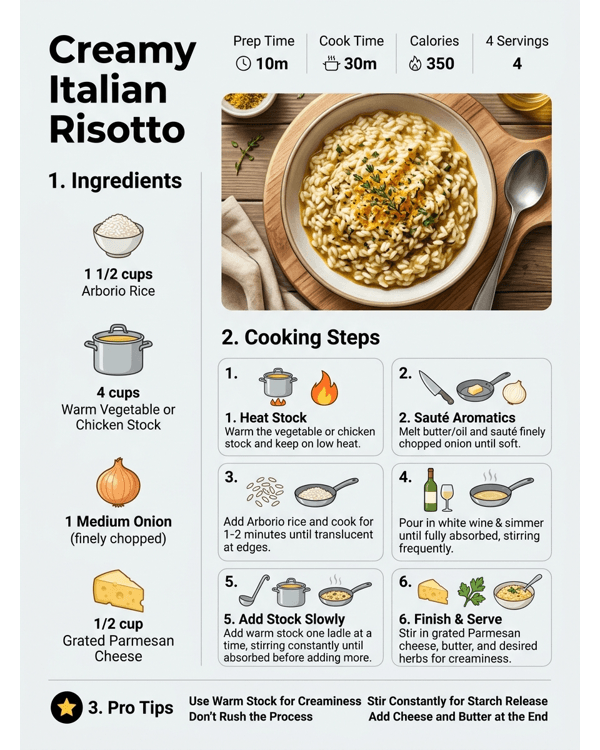 A creamy bowl of vegetable risotto topped with fresh herbs and parmesan cheese