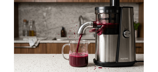 A glass of beetroot juice garnished with mint and lemon on a modern table A glass of beetroot juice garnished with mint and lemon on a modern table