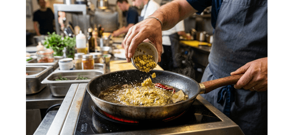 A finished bowl of Bengali Urad Dal with a garnish of ginger and ghee