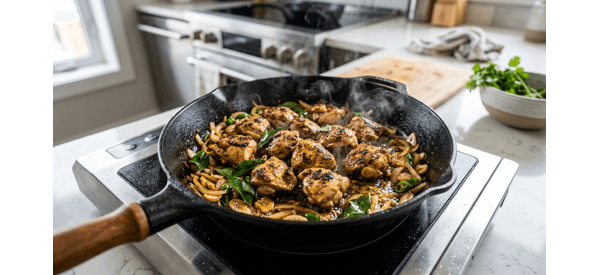 Plated spicy pepper chicken in a white ceramic bowl with lime and coriander garnish Plated spicy pepper chicken in a white ceramic bowl with lime and coriander garnish
