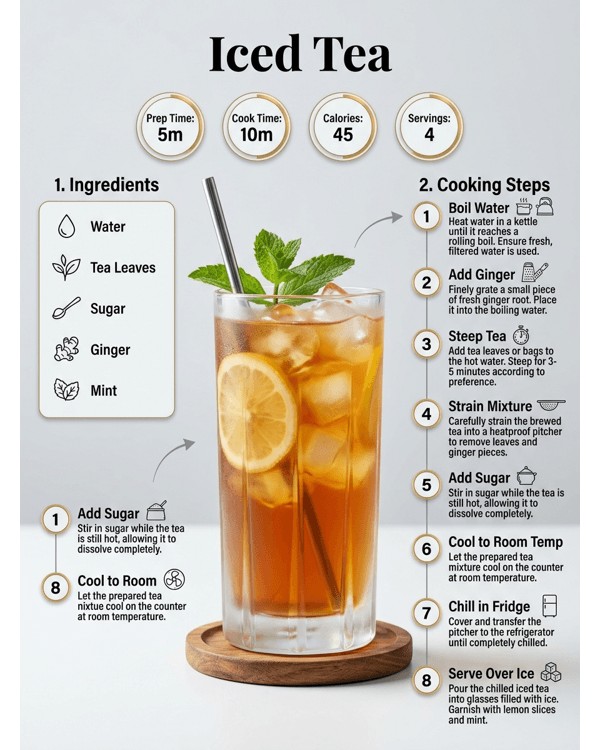 A tall glass of refreshing iced tea with lemon slices and fresh mint leaves on a modern marble countertop A tall glass of refreshing iced tea with lemon slices and fresh mint leaves on a modern marble countertop