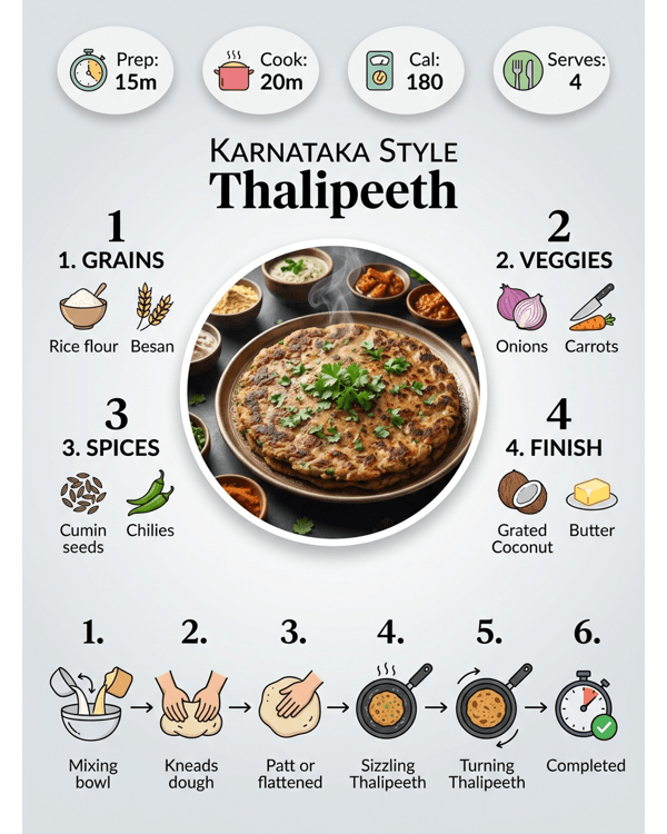 A golden brown Karnataka style Thalipeeth served on a modern white plate with coconut chutney