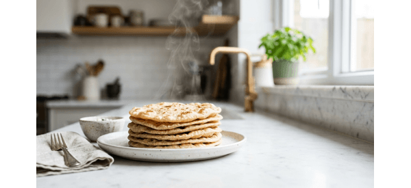 Soft Kerala style chapati served on a white plate with vegetable curry