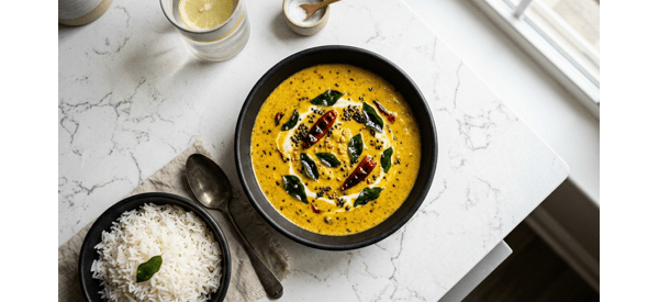 Authentic Kerala Style Mor Kulambu served in a traditional bowl with steam