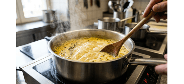 A beautifully plated bowl of chicken Khao Suey with egg and fried garlic A beautifully plated bowl of chicken Khao Suey with egg and fried garlic