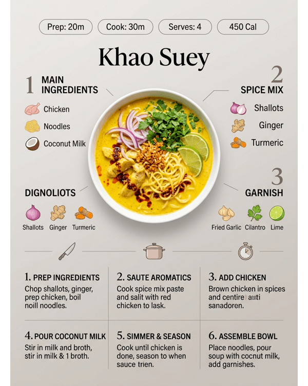 A vibrant bowl of chicken Khao Suey with colorful garnishes and noodles A vibrant bowl of chicken Khao Suey with colorful garnishes and noodles
