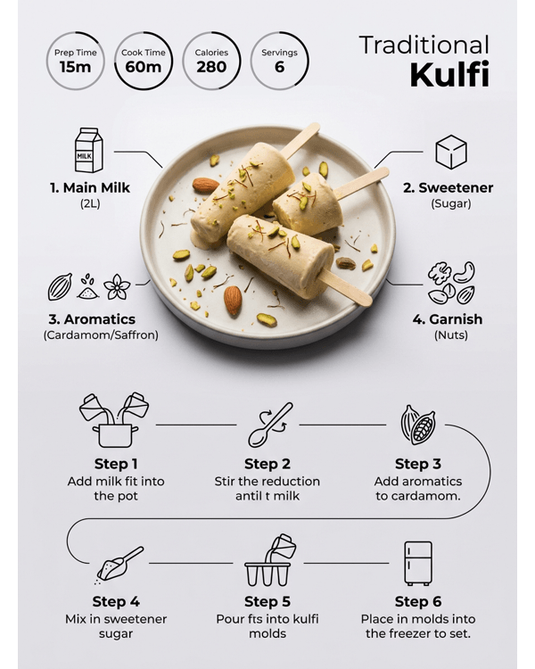 Creamy traditional kulfi served on a modern plate with crushed pistachios and saffron strands Creamy traditional kulfi served on a modern plate with crushed pistachios and saffron strands