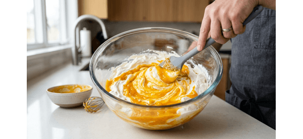 Mango ice cream mixture in a container ready to be placed in the freezer Mango ice cream mixture in a container ready to be placed in the freezer