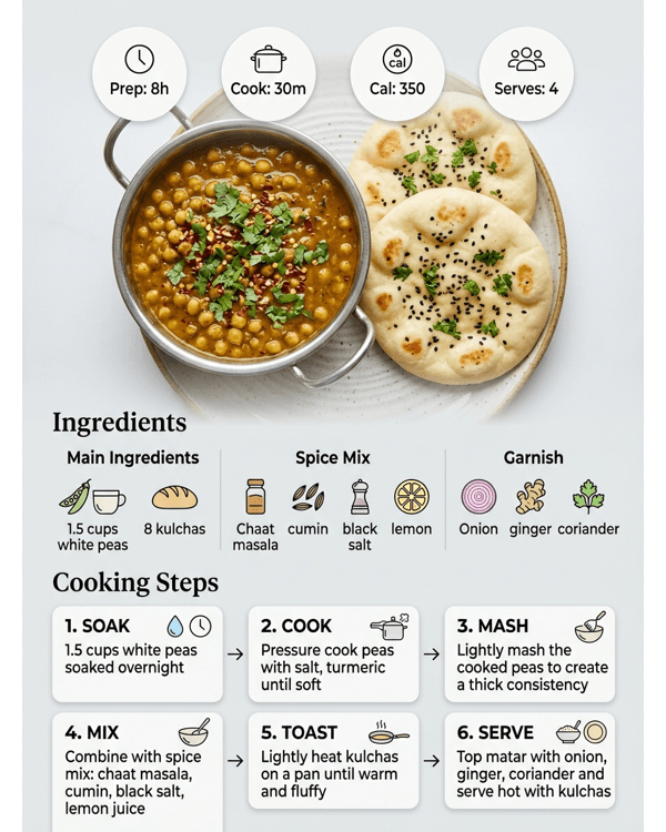Street style Matar Kulcha served with tangy white peas and soft bread Street style Matar Kulcha served with tangy white peas and soft bread