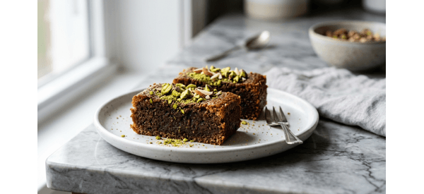A plate of traditional Indian milk cake with a grainy texture and brown center A plate of traditional Indian milk cake with a grainy texture and brown center