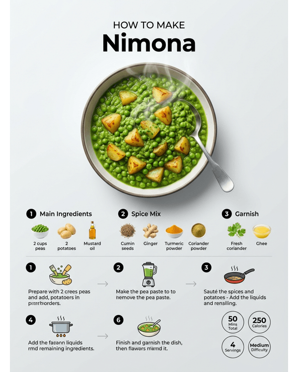 A vibrant green Nimona curry served in a white ceramic bowl with a drizzle of ghee and ginger juliennes A vibrant green Nimona curry served in a white ceramic bowl with a drizzle of ghee and ginger juliennes