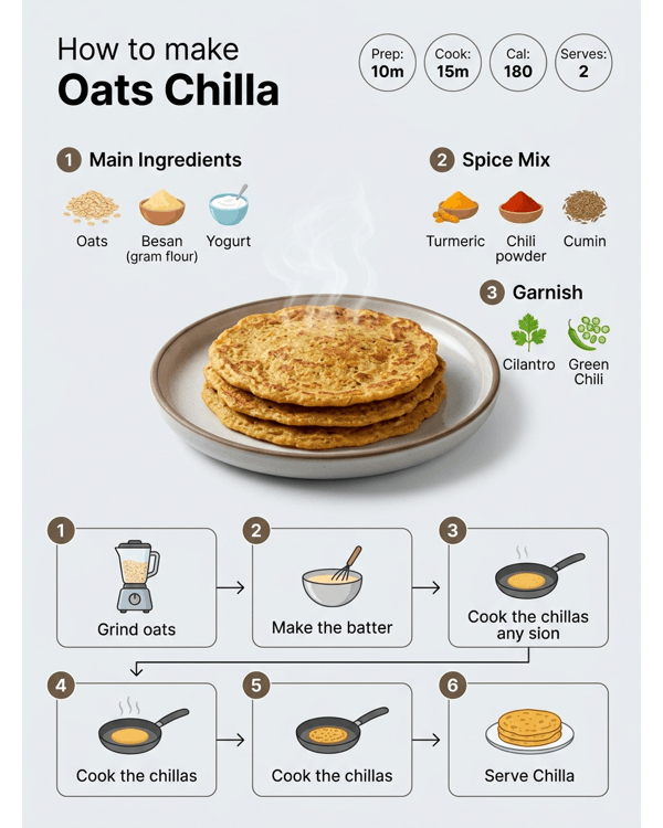 A stack of golden brown Oats Chilla served on a white modern plate with green chutney A stack of golden brown Oats Chilla served on a white modern plate with green chutney