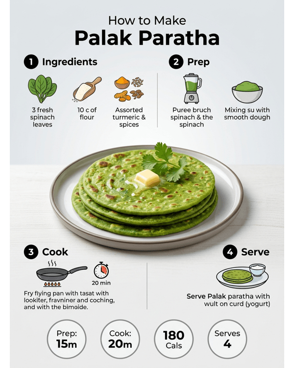 A stack of bright green Palak Parathas served with a dollop of white butter and spicy pickle