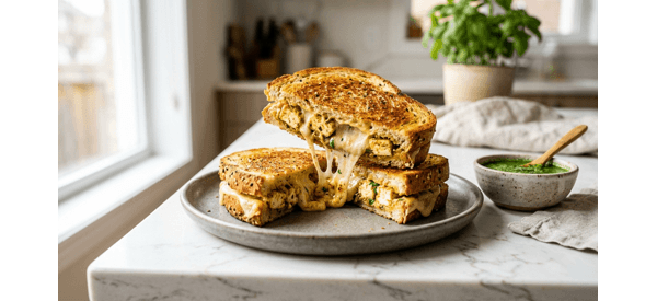 Restaurant style paneer sandwich served hot with green chutney