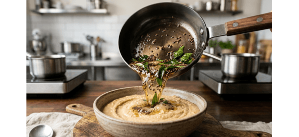 Final peanut chutney served in a bowl with a golden tempering of curry leaves and mustard seeds