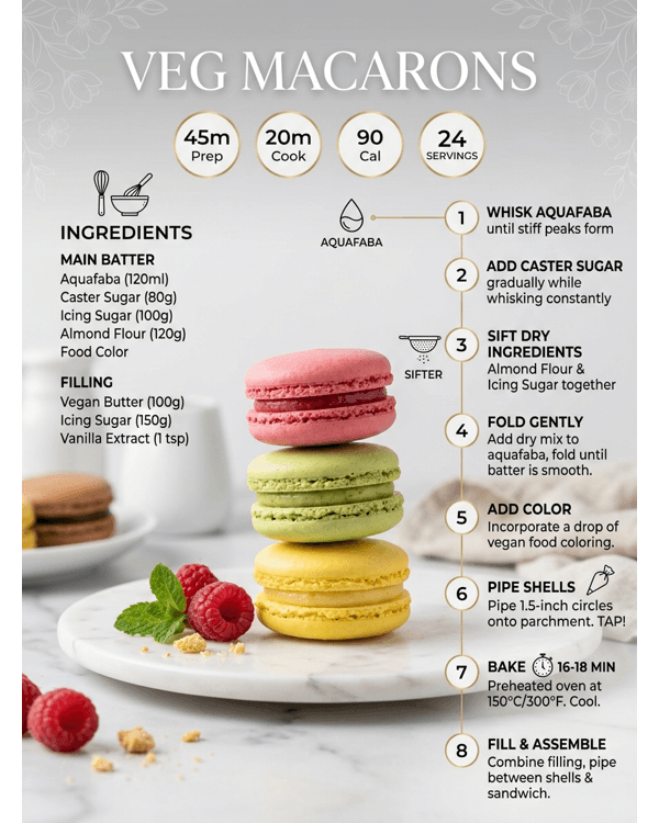 A colorful stack of perfect bakery style veg macarons on a white marble surface A colorful stack of perfect bakery style veg macarons on a white marble surface