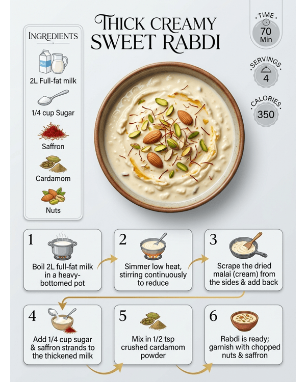 Thick Creamy Sweet Rabdi served in a bowl with saffron and nuts