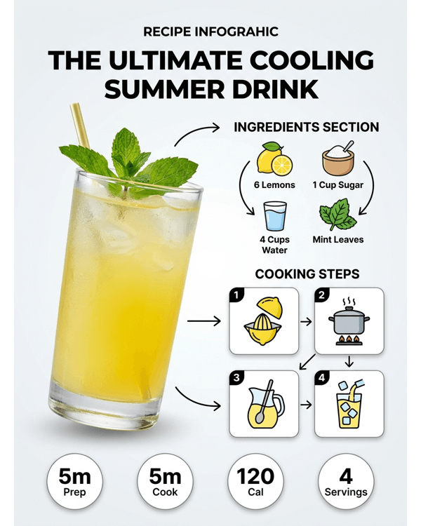 A tall glass of chilled lemonade with fresh mint leaves and lemon slices on a modern white countertop