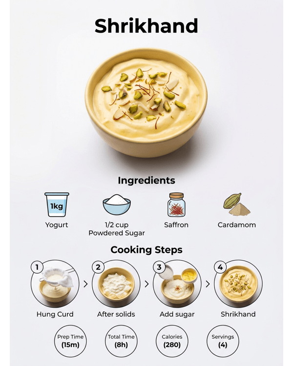 Creamy saffron shrikhand served in a glass bowl with pistachio garnish