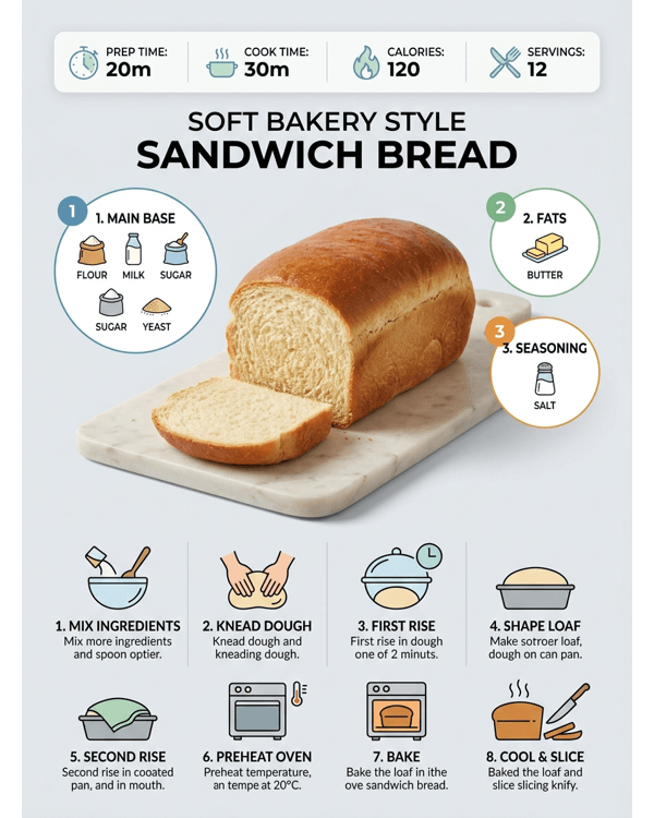 A fresh loaf of golden brown soft bakery style sandwich bread on a modern kitchen counter.