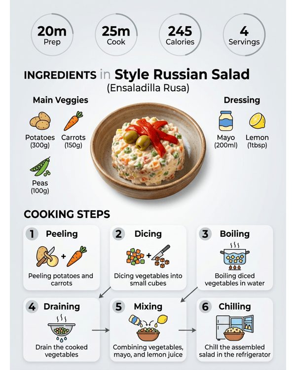 Spanish Style Russian Salad served as a tapa with breadsticks