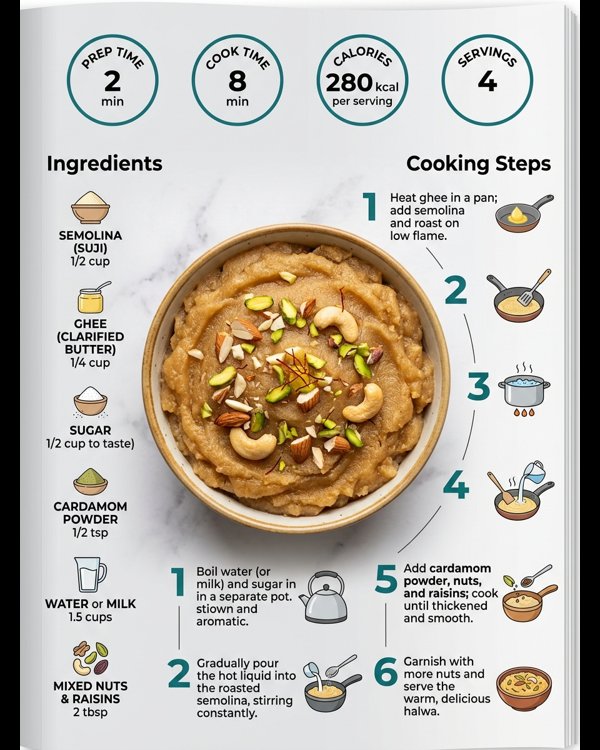 A beautiful bowl of golden Suji Halwa garnished with sliced almonds and pistachios