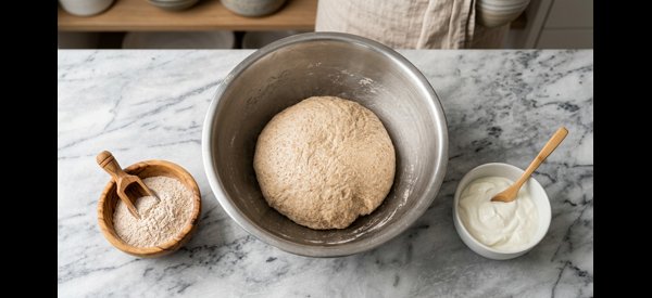 Kneading soft whole wheat dough in a modern stainless steel mixing bowl