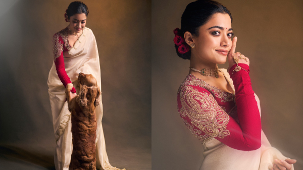 Rashmika Mandanna s Ivory Saree Look
