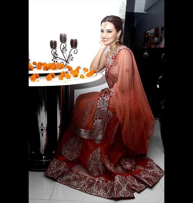 Sana Khan Celebrating Diwali In Beautiful Peach Lehenga
