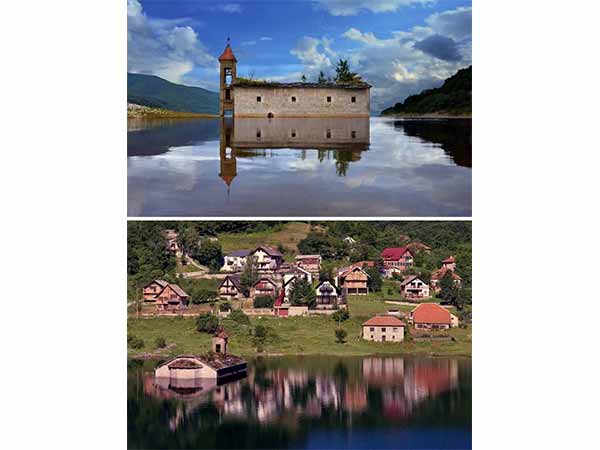 ನೀರಿನಲ್ಲಿ ಅರ್ಧ ಮುಳುಗಿರುವ ಸೆಂಟ್ ನಿಕೋಲಸ್ ರವರ ಚರ್ಚ್ 