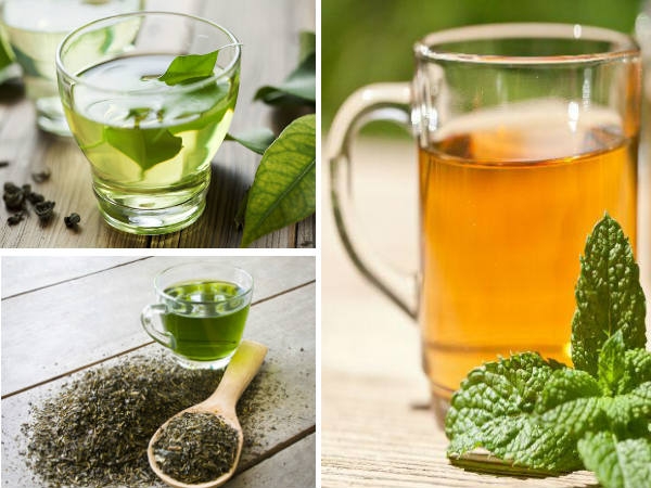 1. ಗ್ರೀನ್ ಟೀ ಮತ್ತು ಪುದೀನಾ ಎಲೆಗಳು