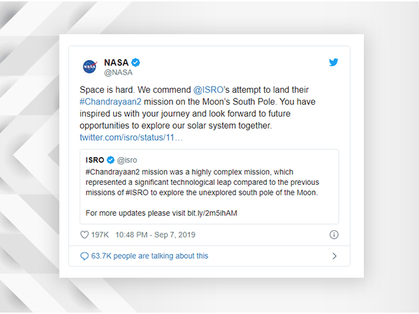 ಇಸ್ರೋ ಹೊಗಳಿ ನಾಸಾ ಟ್ವೀಟ್