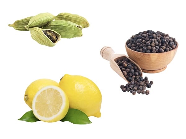 3. ಏಲಕ್ಕಿ, ಕಾಳು ಮೆಣಸು, ನಿಂಬೆರಸ 3. ಏಲಕ್ಕಿ, ಕಾಳು ಮೆಣಸು, ನಿಂಬೆರಸ