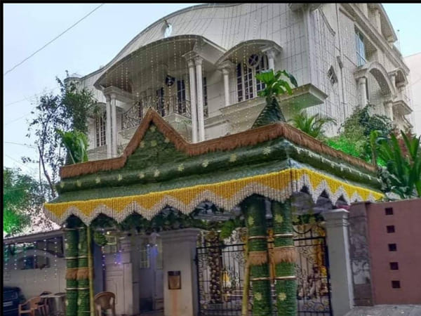 ತಳಿರು ತೋರಣಗಳಿಂದ ಸಿಂಗಾರಗೊಂಡ ನಿಖಿಲ್ ಮನೆ