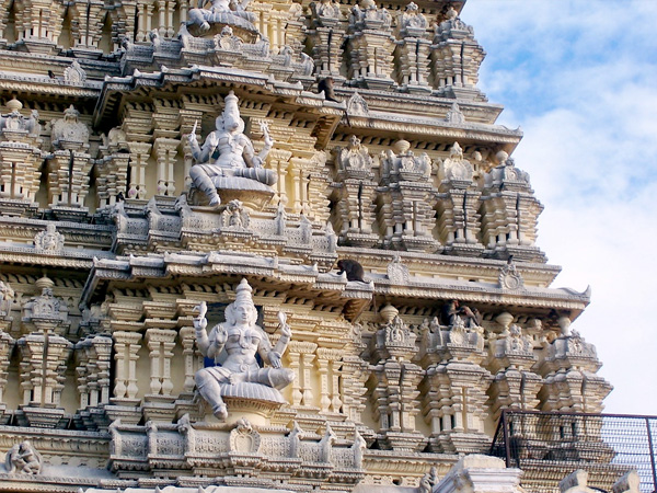 ಪತ್ನಿಯರ ಸಮೇತ ದೇವಿಗೆ ನಮಿಸಿ ನಿಂತಿರುವ ಮಹಾರಾಜರು