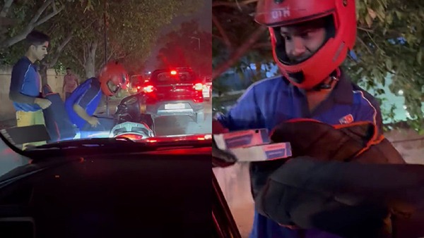 Pizza delivered in traffic viral video