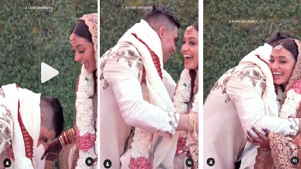 Groom Touches Brides Feet