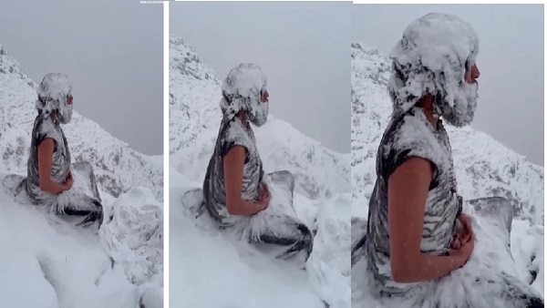 Yogi Meditating In Snow At Kullu