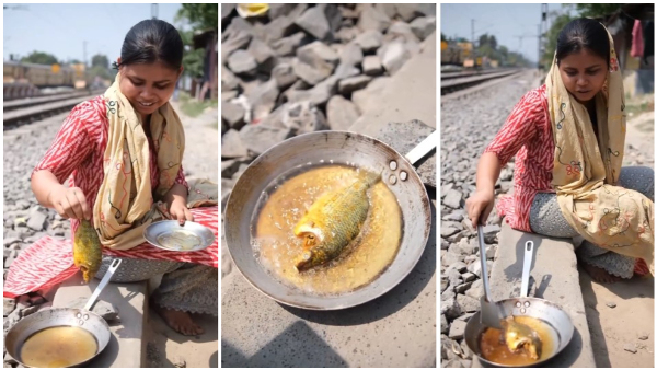 A Woman Fried Fish In The SunLight Without Help Of Fire