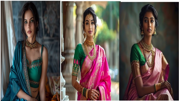 Sarees Match Green Color Blouse