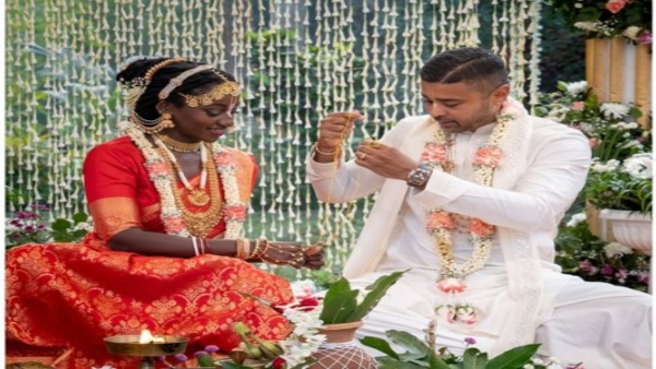 Black Woman Turns Indian Bride In A Red Banarasi Saree Married As Hindu Rituals