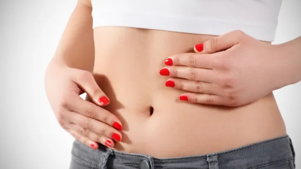 touching woman navel