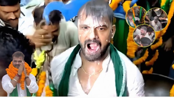 Khesari Lal Yadav political debut with milk bath
