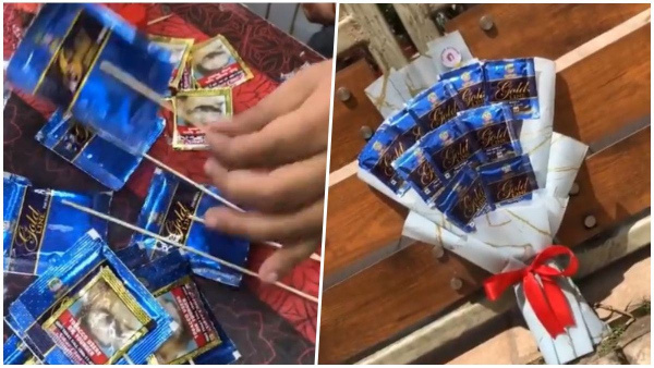 Woman Gifts Boyfriend A Gutka Bouquet To Lover Video Gone Viral Woman Gifts Boyfriend A Gutka Bouquet To Lover Video Gone Viral