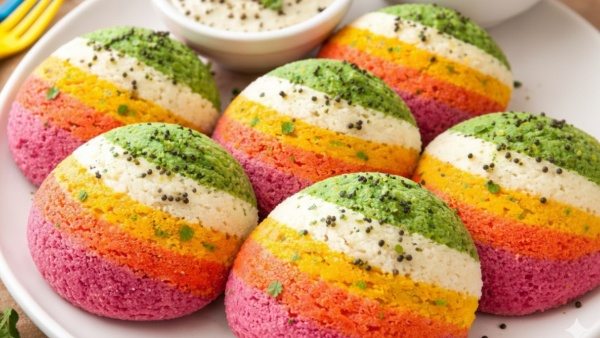 Rainbow Idli Recipe for Breakfast