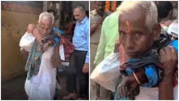 Husband Carries Sick Wife On His Back On Temple Video Viral