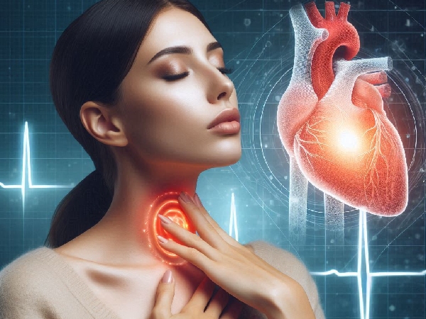 woman touching her neck