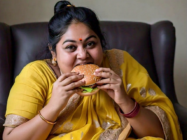woman eating burger