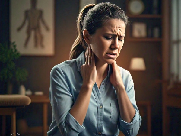 woman suffering neck pain woman suffering neck pain
